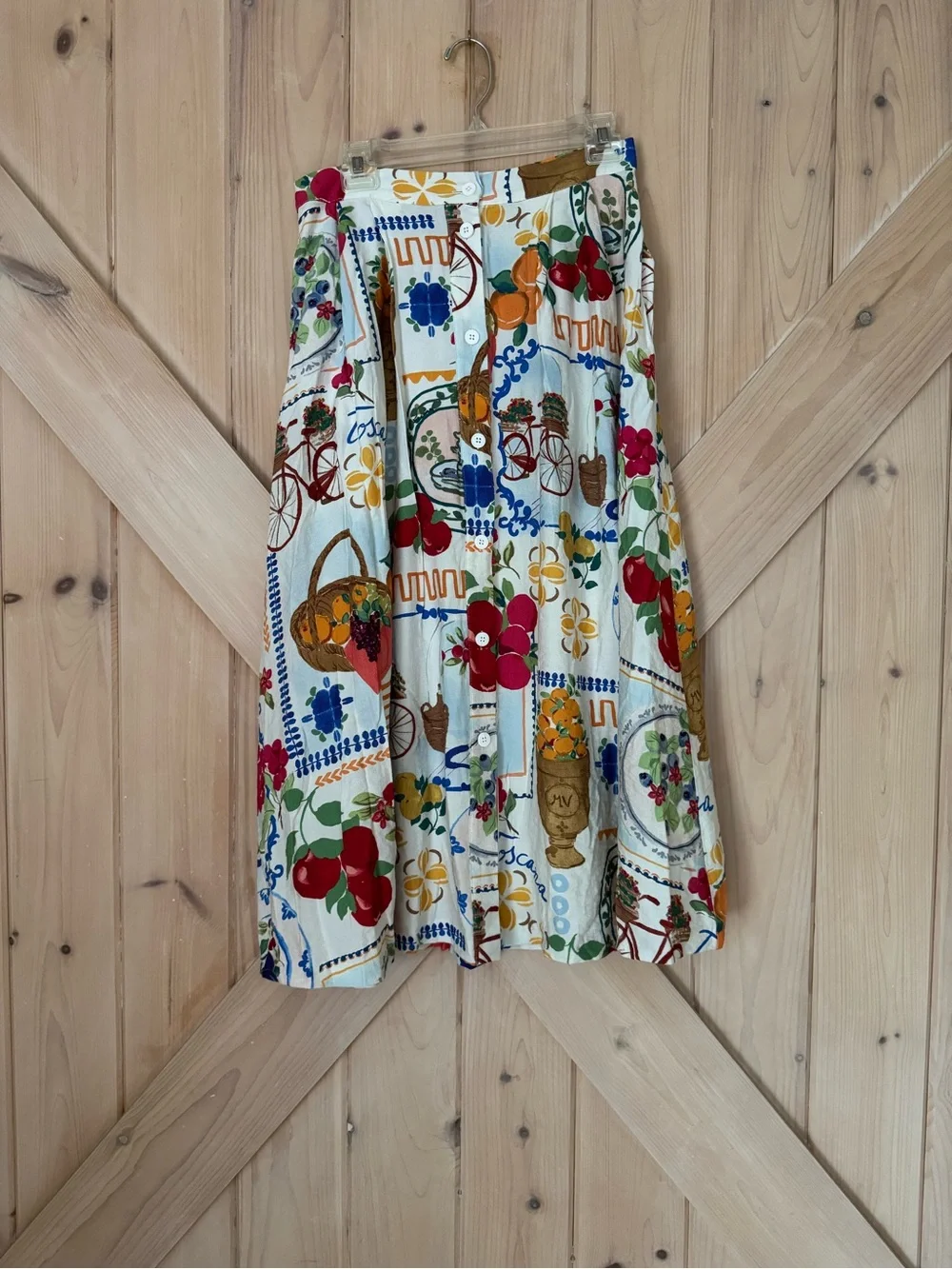 Zara Cream Midi Skirt with Multicolor Floral & Fruit Print